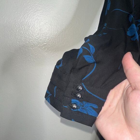 Parker Fulton Stems Long Sleeve Black & Blue Silk Blend Dress Medium - Picture 5 of 7